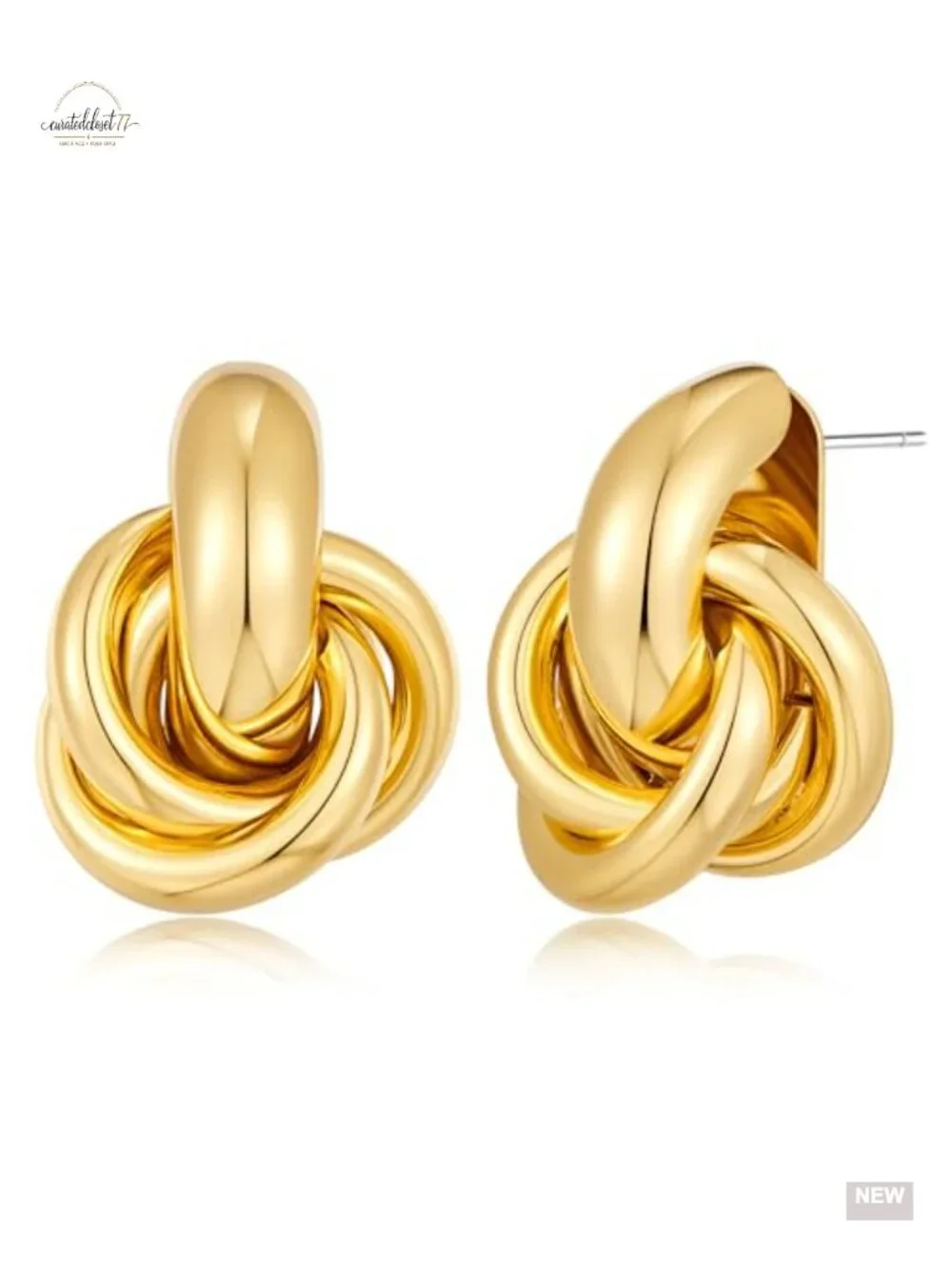 Chunky Gold Geometric Drop Dangle Earrings Trendy Knot Stud Twisted Link